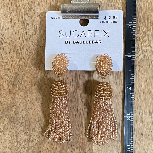 4/$20 BaubleBar Gold Tone Polished Beaded Tassel Earrings Sugarfix - Picture 3 of 5